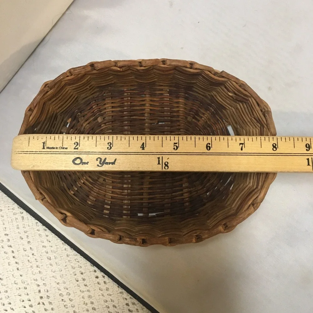 Wicker Basket Home Decor Small Brown Oval Woven Scalloped Rim Rustic Farmhouse